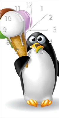 Produktbild von Wallario Design Wanduhr bedruckt, Größe 30 x 60 cm, Motiv: Süßer Eis Pinguin