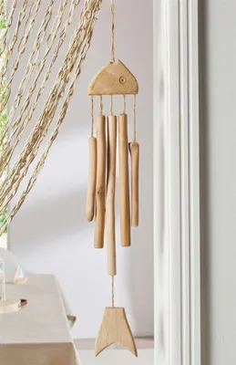 Produktbild von Windspiel "Fisch" aus Holz, 63 cm hoch, maritm, Outdoor Klangspiel für Garten, Balkon & Terrasse
