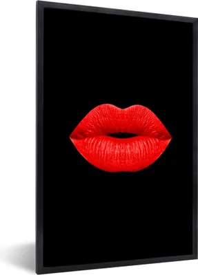Produktbild von MuchoWow® MuchoWow® Gerahmtes Poster Lippen - Rot - Schwarz 40x60 cm - Poster mit zchwarzem Bilderrahmen - Papierdruck - Wandbilder