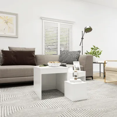 Immagine prodotto di The Living Store Set di 3 tavoli, materiale in legno bianco