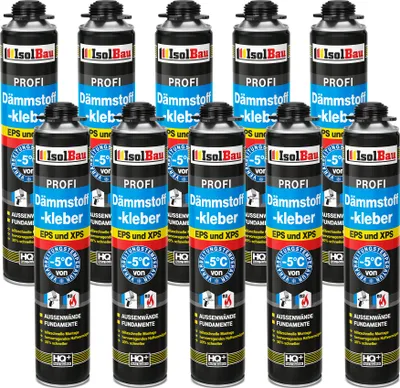 Produktbild von Isolbau B2 Dämmstoffkleber - 10 x 750 ml Perimeterkleber für EPS- & XPS-Platten - 1K PolyurethanKlebeschaum für Fixieren & Befestigen