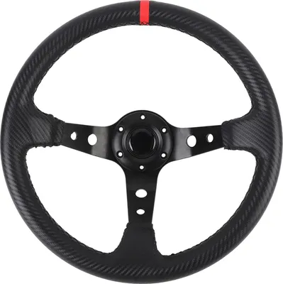Image de volant de course automobile 14 pouces PVC Aluminium Universel Fibre de Carbone Volant Sport avec Bouton de klaxon pour Adaptateur de Moyeu 6 Trous Rouge