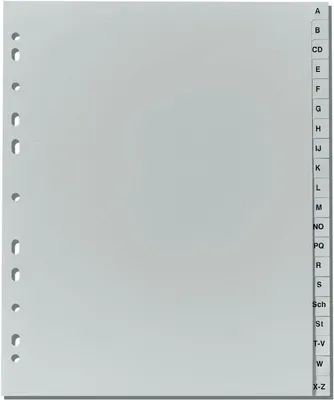 Produktbild von Register A4 Überbreite A-Z Kunststoff PP 20-teilig grau Packung mit 25 Stück