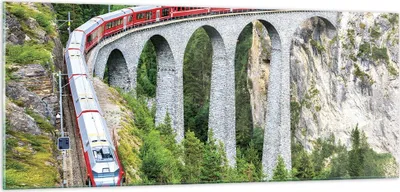 Produktbild von Bilder auf glas - Einteilig - Viadukt Landwasser Zug - 100x40cm - Glasbilder - Wandbilder - Bilder - zum Aufhängen bereit - Wanddekoration aus Glas - Glas Bilder - Wandbild auf Glas - GAB100x40-4605