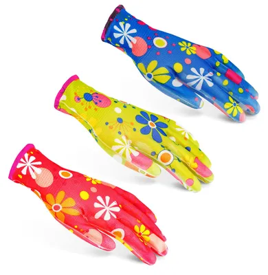 Imagen del producto de 12 pares de guantes de trabajo para mujer - guantes de jardinería - talla XS - reutilizables - 3 diseños diferentes. [11517XS]