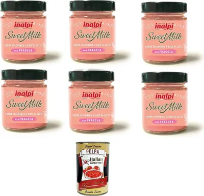Produktbild von Inalpi-Sweet Milk Crema spalmabile Al gusto di Fragola Streichcreme mit Erdbeergeschmack 6x180gr + Italian Gourmet polpa 400gr
