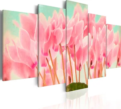 Produktbild von Leinwandbilder Abstrakt 200x100 cm Vlies Leinwandbild 5 tlg Kunstdruck modern Wandbilder XXL Wanddekoration Design Wand Bild - Blumen rosa wie gemalt 020110-129