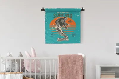 Produktbild von MuchoWow® Wandteppich Wandbehang Vintage - Surfen - Surfbrett 60x60 cm Tapisserie Dekoration Wandtuch - Dekorationen - Wand Decke