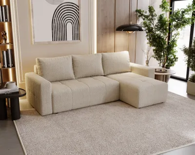 Produktbild von Ecksofa Schlafsofa NOHA in Stoff Now or Never Beige Ottomane Rechts