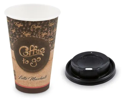 Produktbild von 100x Kaffeebecher XL 'Latte Macchiato' mit Trinkdeckel schwarz 400 ml 510 ml