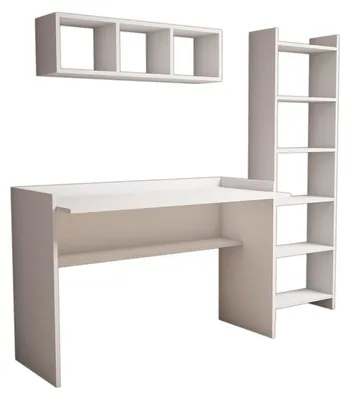Image de Bureau d'étude avec bibliothèque en bois MDF mélaminé blanc L 118 cm