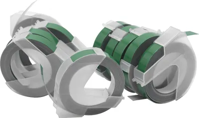Produktbild von vhbw 10x 3D Prägeband-Schriftband-Kassette Ersatz für Dymo 520105, S0898160, 0898160 für Etiketten-Drucker 3m x 9mm Weiß auf Grün