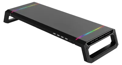 Image de Support pour écran - Plateau supérieur avec ports USB 3.0 - Compatible avec les ordinateurs portables de 25 à 51 cm - Pour les plateaux de table d'une épaisseur de 2 cm - Noir