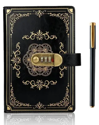 Immagine prodotto di Diario con chiusura a lucchetto, formato A5, aspetto in pelle vintage, motivo bussola, 200 pagine a righe, inclusa una penna, colore nero