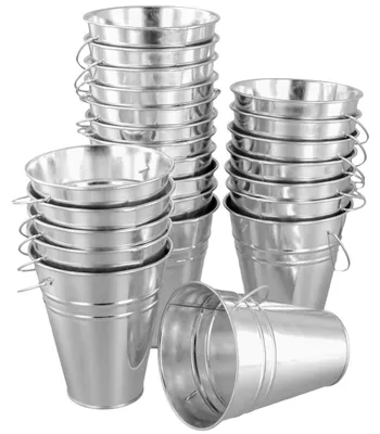 24 Mini-Eiseneimer, 11,5x6,5x12,8 cm, galvanisiert, mit Griffen