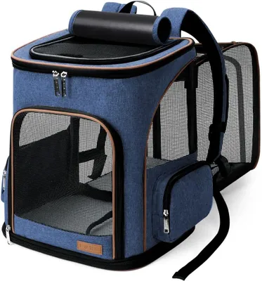 Immagine prodotto di Zaino portatile per gatti e cani di piccola taglia, espandibile e pieghevole, colore blu, taglia XL