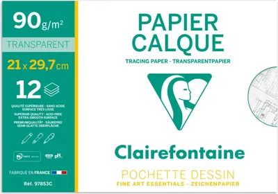 Produktbild von Clairefontaine 10x Transparentpapier, Packung mit 12 Blatt A4, 90/95g 97853C