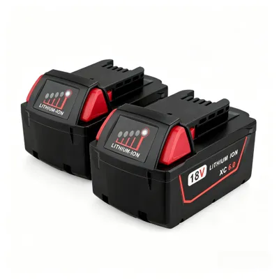 Image de Lot de 2 batteries de rechange Milwaukee 18V 6Ah, batteries lithium-ion pour outils électriques, compatibles avec le système de batteries Milwaukee M1