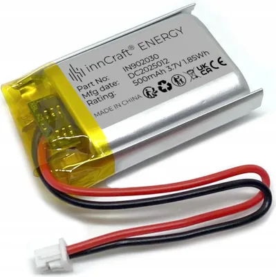 Zdjęcie produktu dla Bateria litowo-polimerowa innCraft Energy 500mAh 3.7V, 31x20x9 Model 902030 2P Złącze Molex 51021-020 1.25mm