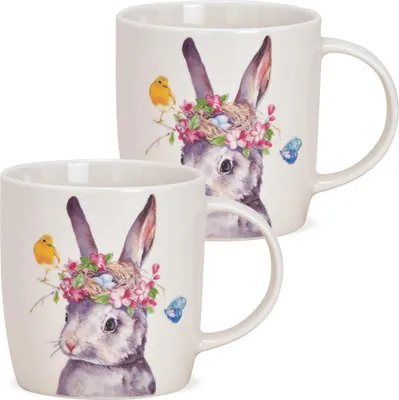 Produktbild von Kaffeetassen 2er Set Ostern Frühling gemalte Oster-Hasen Eier