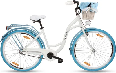 Produktbild von Goetze Style 28 Zoll City Bike, 46 cm Tiefeinsteiger, 1-Gang mit Rücktrittbremse hinten & V-Bremse vorne, LED-Beleuchtung, Rattankorb mit Bezug