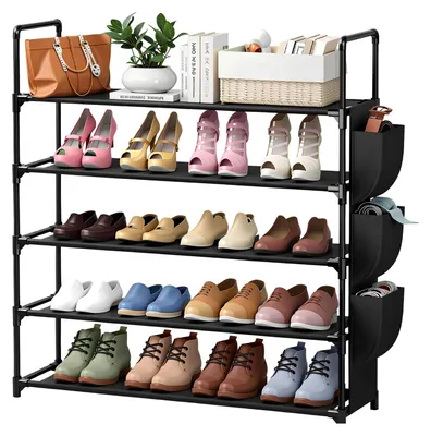 Schuhregal 5 Ebenen, Metall, 85x28x88 cm, für 20-25 Paar, Schwarz