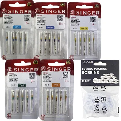 Produktbild von Set Stricknadeln für Nähmaschinen, elastisch, Größen 70-110, 5-teilig, für Nähen und Quilten