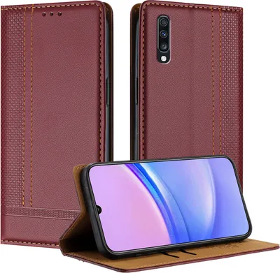 Produktbild von Handyhülle für Samsung Galaxy A70 A70S Leder Flip Klappbare Schutzhülle mit Standfunktion Dunkelrot