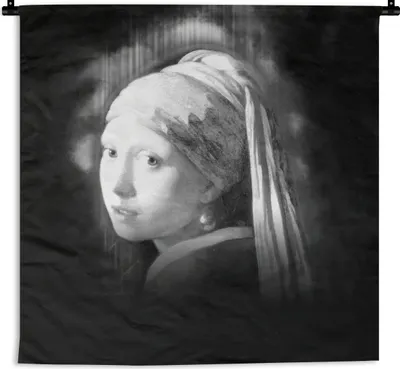 Produktbild von MuchoWow® Wandteppich Wandbehang Das Mädchen mit dem Perlenohrring - Johannes Vermeer - Schwarz und weiß 150x150 cm Tapisserie Dekoration Wandtuch - Wohnaccessoires - Modernes