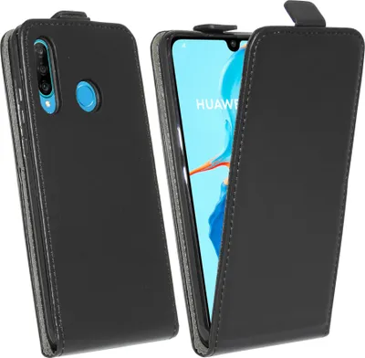 Produktbild von cofi1453® Flip Case kompatibel mit HUAWEI P30 LITE Handy Tasche vertikal aufklappbar Schutzhülle Klapp Hülle Schwarz