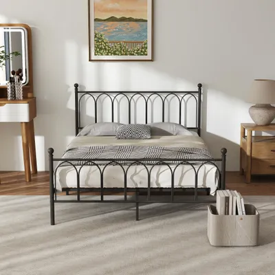 Produktbild von STILVORA Metallbett 140 x 200 cm Bettgestell Jugendbett mit MDF-Kopfteil, Lattenrost, modernes Design, 27 cm Bodenfreiheit, Schwarz, ohne Matratze