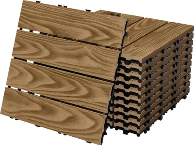 Zdjęcie produktu dla ECD Germany Płytki tarasowe WPC 30x30 cm 55er Spar Set na 5m² drewna tekowego o wyglądzie drewna, deski tarasowe z drenażem i systemem zatrzaskowym, deski tarasowe