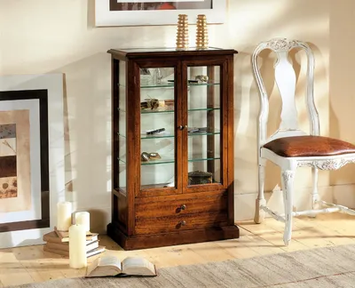Immagine prodotto di Wohnzimmer Möbel Massive Holz Vitrinen Glas Schrank Echtholz Anrichte Vitrine