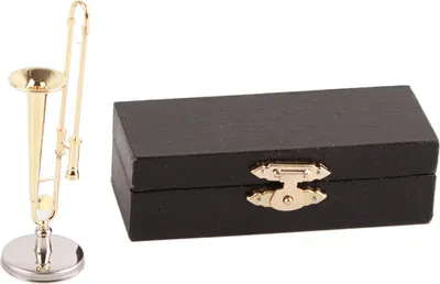 Immagine prodotto di Casa delle bambole trombone modello simulazione ottone placcato oro strumenti in miniatura per accessori