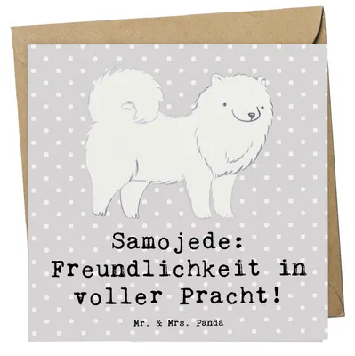 Produktbild von Mr. & Mrs. Panda Klappkarte Samojede Freundlichkeit - Grau Pastell - Geschenk, Hunderassen, Vielfalt, Hunderasse, doppelkarte, Glückwunschkarte, treue Begleiter, Liebe