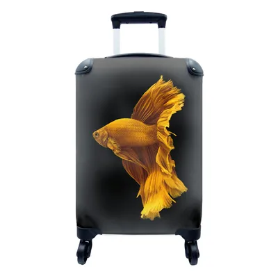 Produktbild von MuchoWow® Koffer Handgepäck Trolley Rollkoffer Kleine Reisekoffer mit 4 Rollen - Fisch - Gold - Schwarz - Cabin Size < 55x40x23 cm & 55x40x20 cm - Fotokoffer - Kabinenkoffer - Boardgepäck - Reise-Box - Reisekoffer - Reisegepäck - Koffer mit Bild - Trolley für Kinder