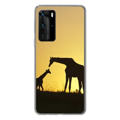 Produktbild von MuchoWow® Handyhülle Schutzhülle Hülle für Huawei P40 Pro Giraffe - Scherenschnitt - Kalb Silikon Softcase Handy Hülle - Schutz