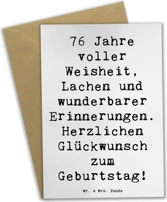 Produktbild von Mr. & Mrs. Panda Klappkarte Spruch 76. Geburtstag - Weiß - Geschenk, 76 Jahre, Grußkarte, weihnachtskarten, Geschenkideen, hochzeitskarten, Jubiläum, Alter, dankeskarten
