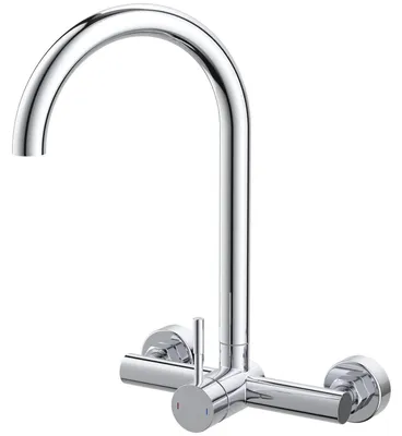 Immagine prodotto di Rubinetto da cucina, montaggio a parete, cromo, 15 cm, distanza tra i fori 360°, girevole