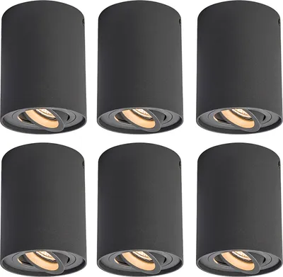 Produktbild von QAZQA - Modern 6er-Set Spot I Spotlight I Deckenspot I Deckenstrahler I Strahler I Lampe I Leuchte dunkelgrau dreh- und schwenkbar - Rondoo up I Wohnzimmer I Schlafzimmer - Aluminium Zylinder - LED ge