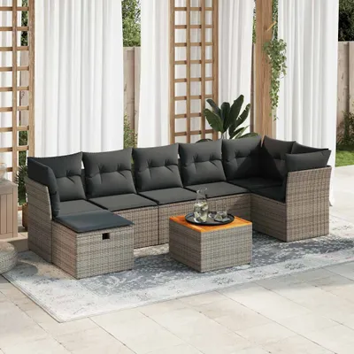 Produktbild von Eleganten-Stil 8-tlg. Garten-Lounge-Set mit Kissen Garten-Sofagarnitur, Outdoor Indoor, Grau Poly Rattan Gartenmöbel-Sets CHY20568579