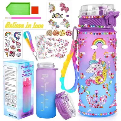 Obrázek produktu pro Sada pro výrobu láhve s motivem jednorožce, technika "diamond painting", objem 600 ml