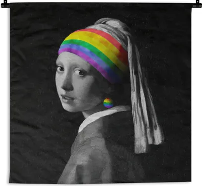 Produktbild von MuchoWow® Wandteppich Wandbehang Das Mädchen mit dem Perlenohrring - Vermeer - Regenbogen 150x150 cm Tapisserie Dekoration Wandtuch - Wohnaccessoires - Modernes