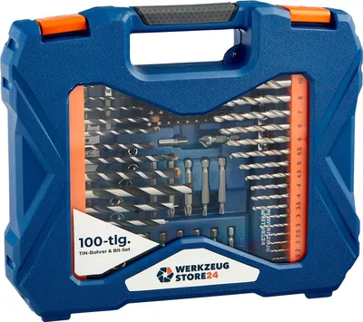 Produktbild von WS24 TIN-Bohrer und Bit-Set 100 tlg. in Kunststoffkoffer - WS24-100098