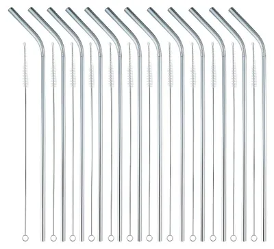 Produktbild von 24-teiliges Edelstahl Trinkhalm Set – 12 Wiederverwendbare Metall Trinkhalme gebogen (ca.20 cm) + 12 Reinigungsbürsten – Spülmaschinengeeignet, Umweltfreundlich – Für Smoothies, Cocktails, Eiskaffee"