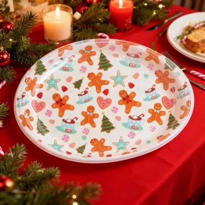 Imagen del producto de Bandeja de plástico con motivos navideños - Plato navideño - Bandeja festiva con motivos navideños - Ideal para aperitivos y dulces. 1 unidad [59752]