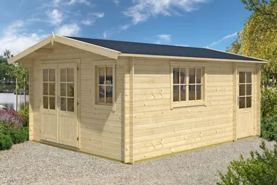 Produktbild von Alpholz Gartenhaus Jennifer 380 x 550 cm aus naturbelassenem Holz mit 28 mm Wandstärke und 2-Raum Aufteilung