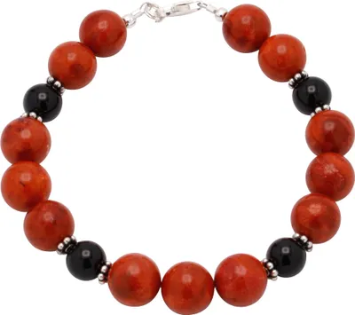 Produktbild von Armband aus Koralle & Onyx & 925er Silber schwarz rot Armkette Armschmuck