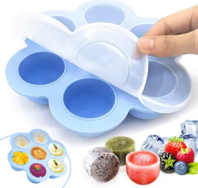 Produktbild von Silikon-Aufbewahrungsbehälter für Babynahrung, Silikon-Gefrierbehälter für Babybrei mit Silikondeckel, wiederverwendbar – für Gemüse, Fruchtpürees, Muttermilch und Eiswürfel