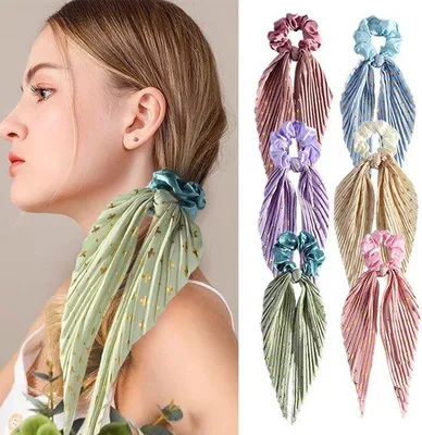 Immagine prodotto di Elastici per capelli con nodo e nastro lungo - Per code di cavallo e per i capelli di donne e bambine - 6 pezzi in vari colori